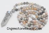 GMN1522 Hand-knotted 8mm, 10mm bamboo leaf agate 108 beads mala necklace with pendant