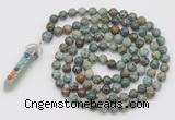 GMN1548 Hand-knotted 8mm, 10mm African turquoise 108 beads mala necklace with pendant