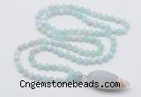 GMN4009 Hand-knotted 8mm, 10mm sea blue banded agate 108 beads mala necklace with pendant