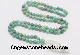 GMN4014 Hand-knotted 8mm, 10mm grass agate 108 beads mala necklace with pendant