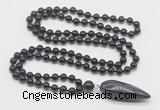 GMN4032 Hand-knotted 8mm, 10mm black tourmaline 108 beads mala necklace with pendant