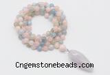 GMN4057 Hand-knotted 8mm, 10mm morganite 108 beads mala necklace with pendant