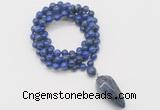 GMN4087 Hand-knotted 8mm, 10mm lapis lazuli 108 beads mala necklace with pendant