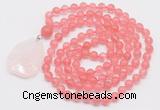 GMN4600 Hand-knotted 8mm, 10mm cherry quartz 108 beads mala necklace with pendant