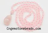 GMN4809 Hand-knotted 8mm, 10mm rose quartz 108 beads mala necklace with pendant