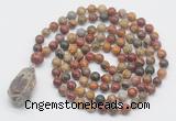 GMN4859 Hand-knotted 8mm, 10mm picasso jasper 108 beads mala necklace with pendant