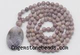 GMN5059 Hand-knotted 8mm, 10mm lepidolite 108 beads mala necklace with pendant