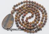 GMN5092 Hand-knotted 8mm, 10mm red moss agate 108 beads mala necklace with pendant