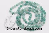 GMN5155 Hand-knotted 8mm, 10mm green banded agate 108 beads mala necklace with pendant