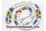 GMN7075 7 Chakra 8mm white howlite 108 mala beads wrap bracelet necklaces