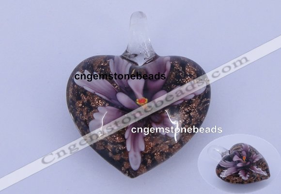 LP08 16*32*40mm heart inner flower lampwork glass pendants