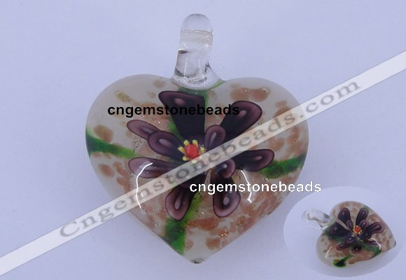 LP10 16*32*38mm heart inner flower lampwork glass pendants