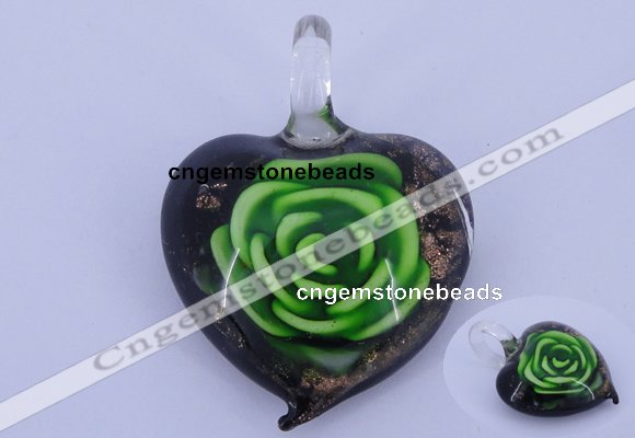 LP11 14*35*45mm heart inner flower lampwork glass pendants