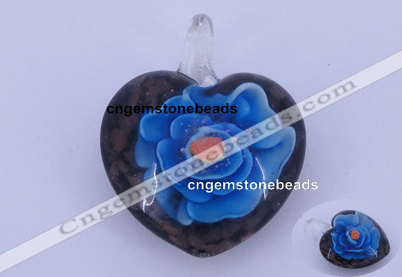 LP15 15*30*38mm heart inner flower lampwork glass pendants