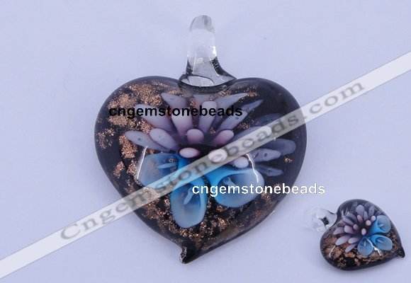 LP21 14*36*42mm heart inner flower lampwork glass pendants