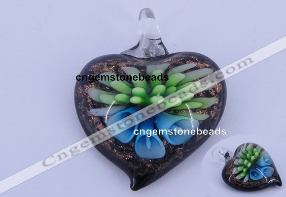 LP22 15*36*44mm heart inner flower lampwork glass pendants