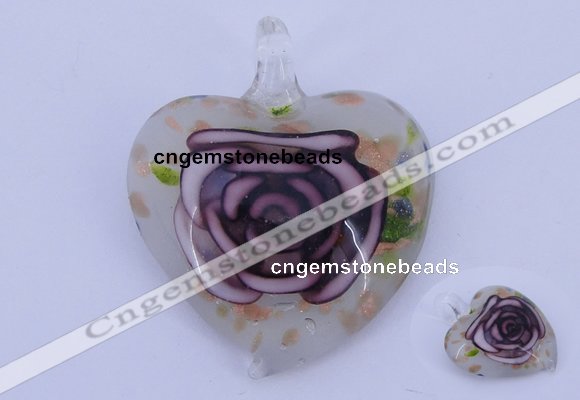 LP24 11*37*45mm heart inner flower lampwork glass pendants