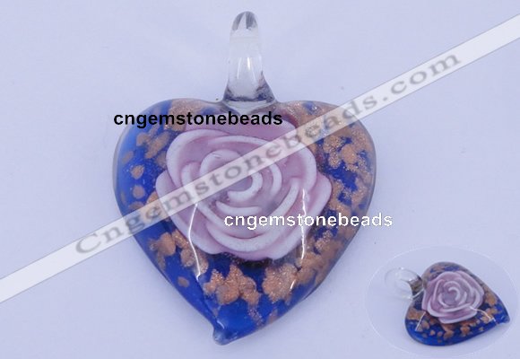 LP26 15*40*50mm heart inner flower lampwork glass pendants