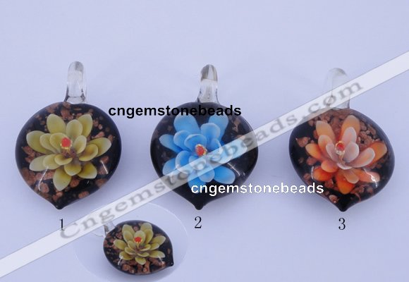 LP33 16*30*45mm heart inner flower lampwork glass pendants