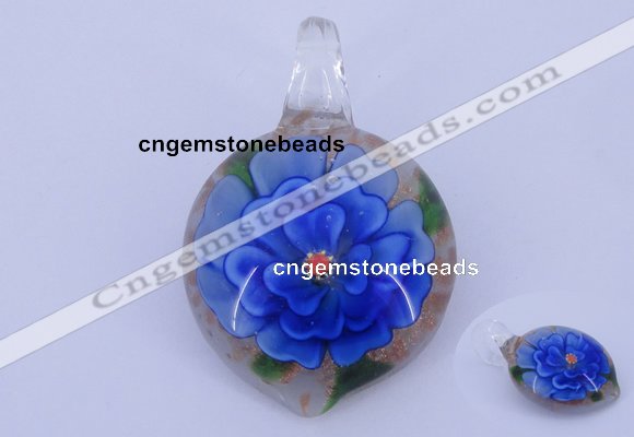 LP35 14*30*45mm heart inner flower lampwork glass pendants