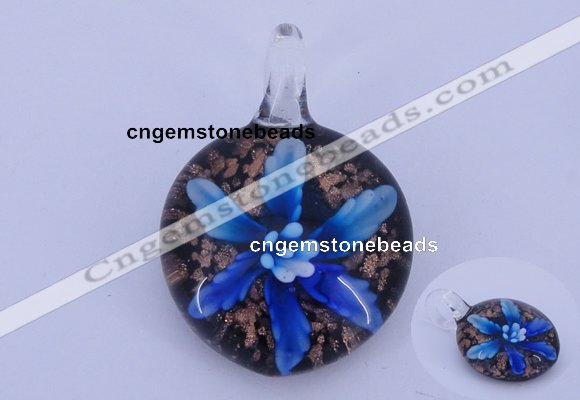 LP41 15*32*45mm flat round inner flower lampwork glass pendants