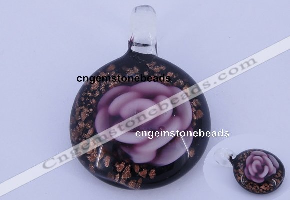 LP42 13*31*43mm flat round inner flower lampwork glass pendants