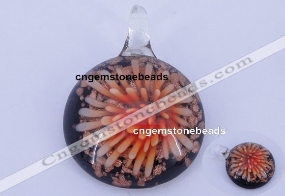 LP45 13*32*43mm flat round inner flower lampwork glass pendants