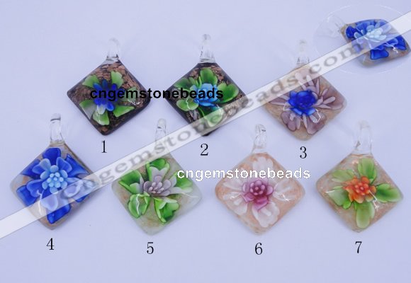 LP70 12*38*48mm diamond inner flower lampwork glass pendants