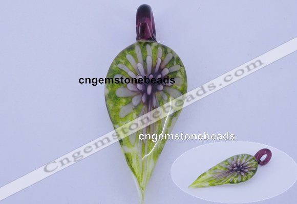 LP89 11*26*65mm leaf inner flower lampwork glass pendants