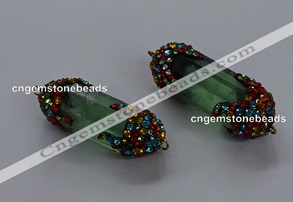 NGC1464 15*40mm - 15*45mm faceted nuggets green fluorite connectors