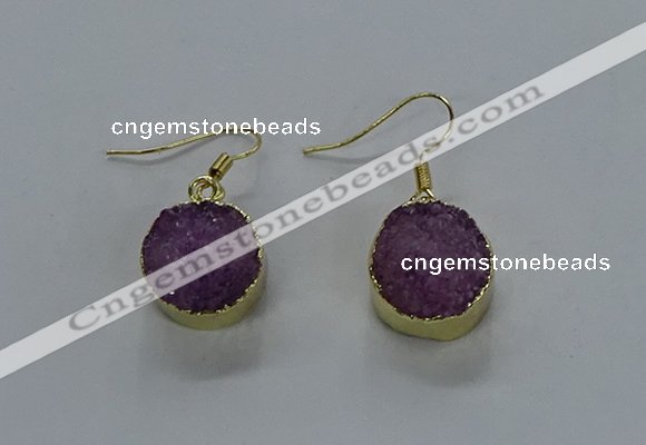 NGE278 15mm - 16mm coin druzy agate gemstone earrings wholeasle