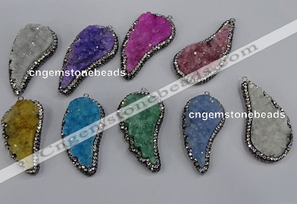 NGP4321 20*40mm - 25*50mm wing-shaped druzy quartz pendants